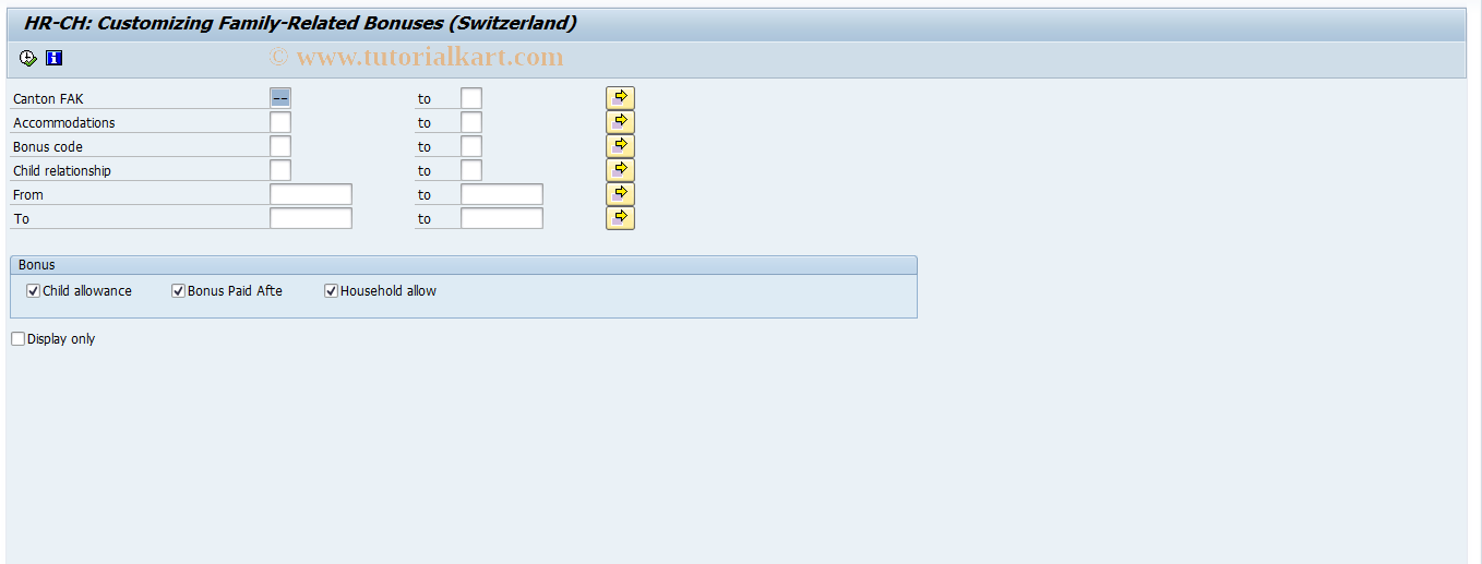 SAP TCode PCC0 - Maintnce fam.rltd.bonuses Switz.