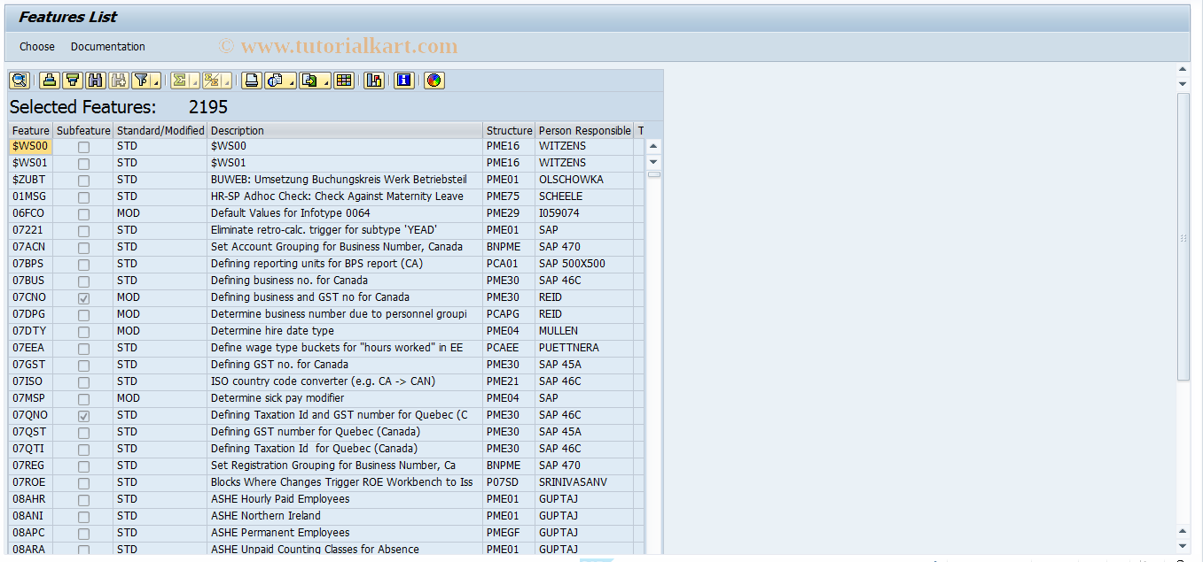 SAP TCode PE03 - HR: Features