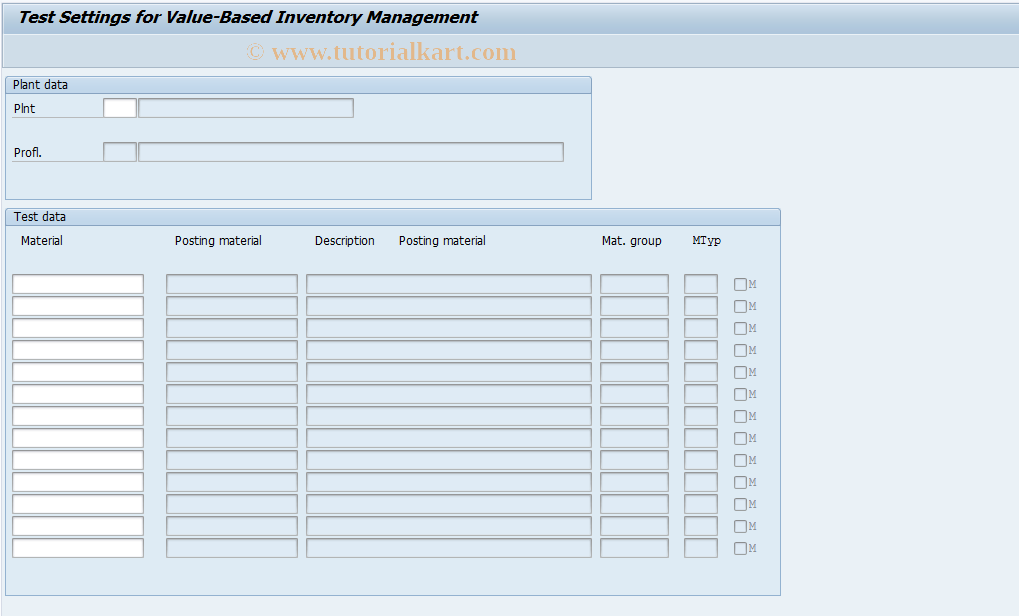 SAP TCode PF02 - Customer  Test of Value-Based IM