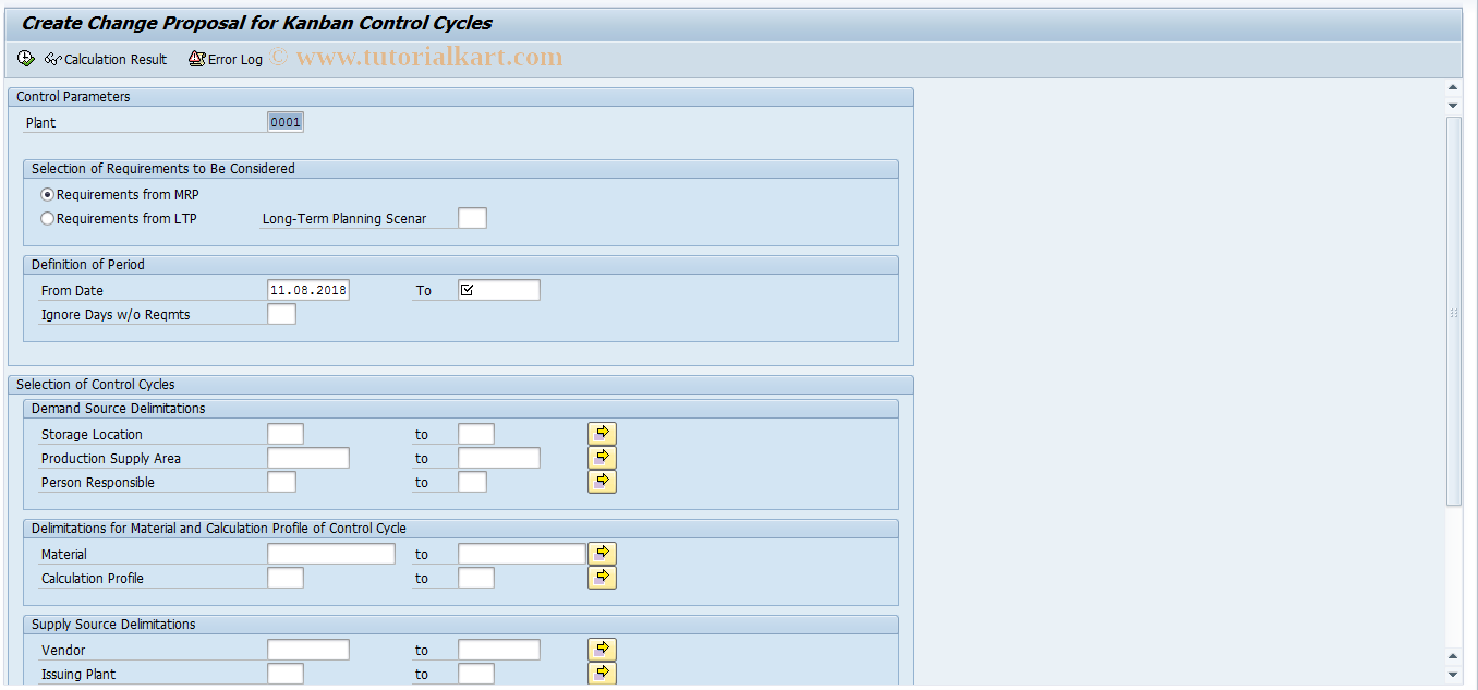 SAP TCode PK07 - Kanban Calculation