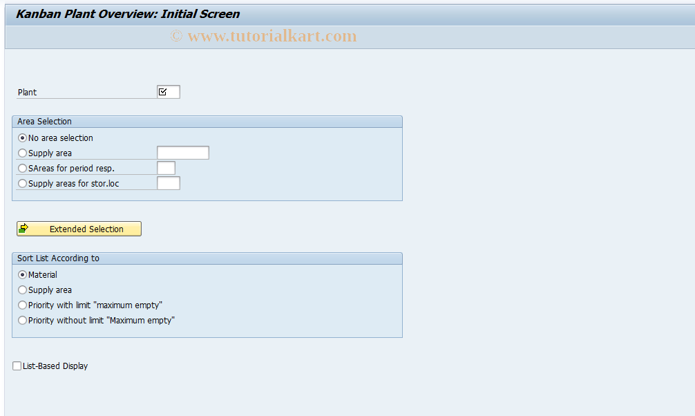 SAP TCode PK11 - Plant Overview: Kanban