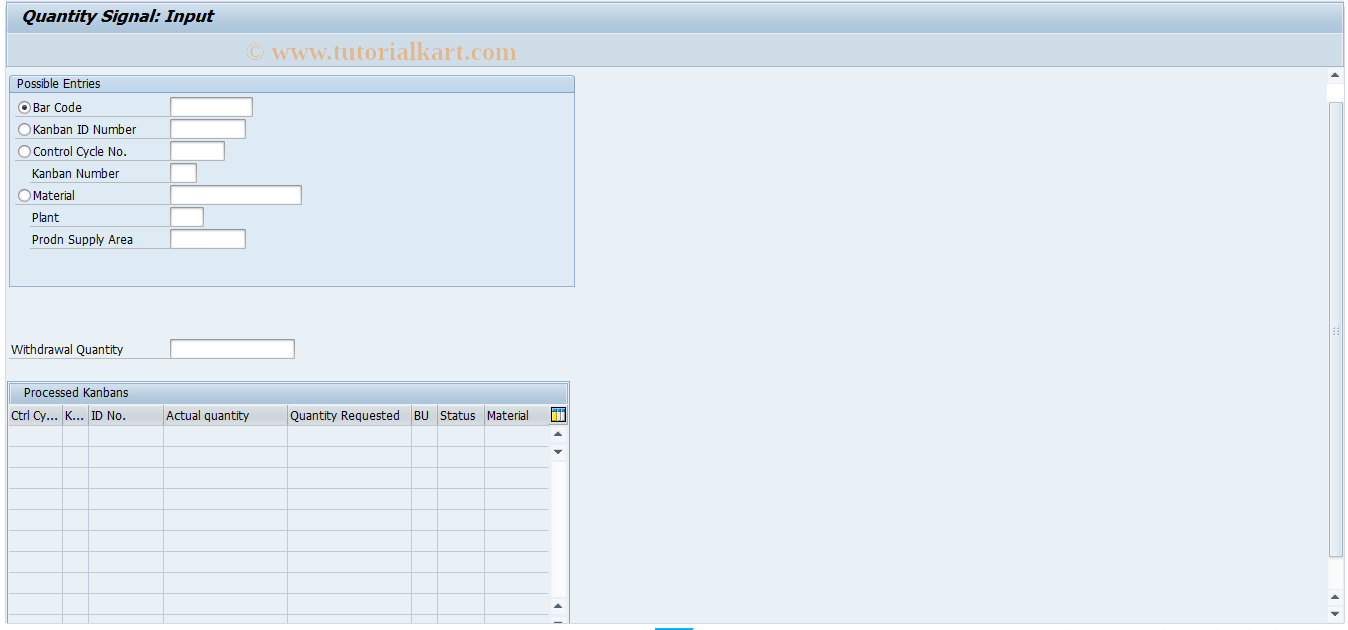 SAP TCode PK22 - Kanban Quantity Signal