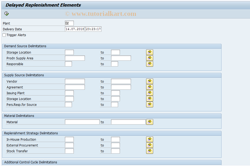 SAP TCode PKAL - Due Replenishment Elements