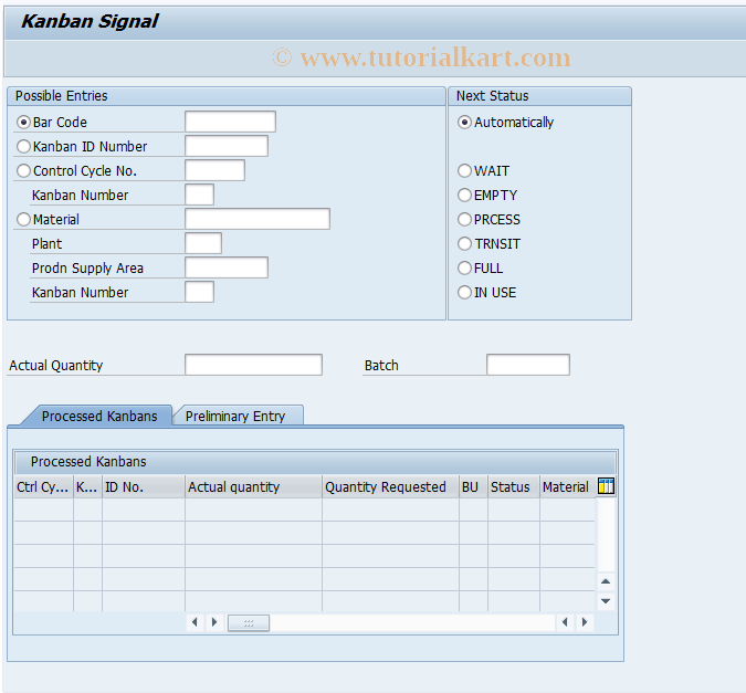 SAP TCode PKBC - Chnge Container Status With Bar Code