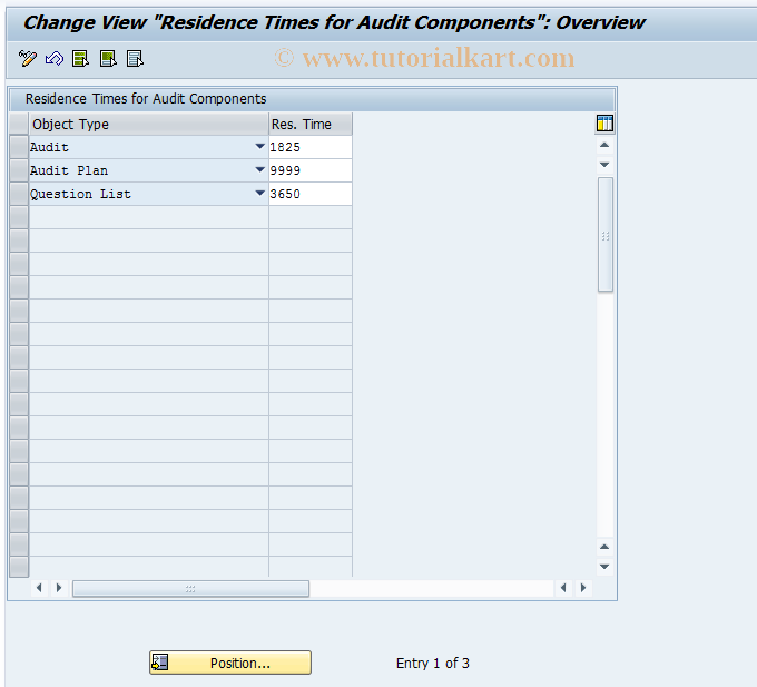 SAP TCode PLMC_AUDIT_RESIDENCE - Audit Comps: Define Residence Time