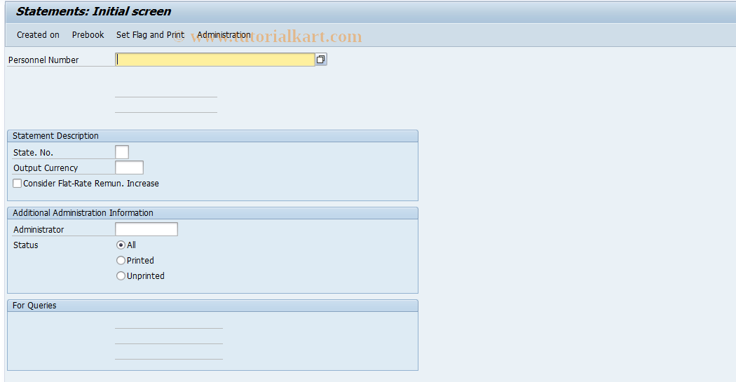 SAP TCode PM10 - Statements Selection