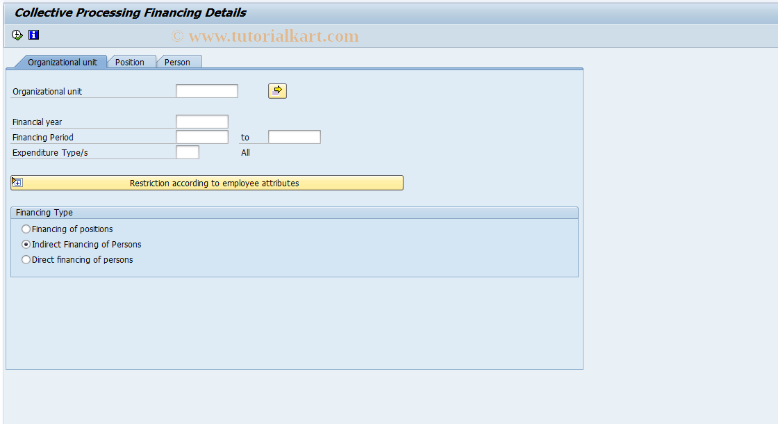 SAP TCode PMMF - Financing workbench