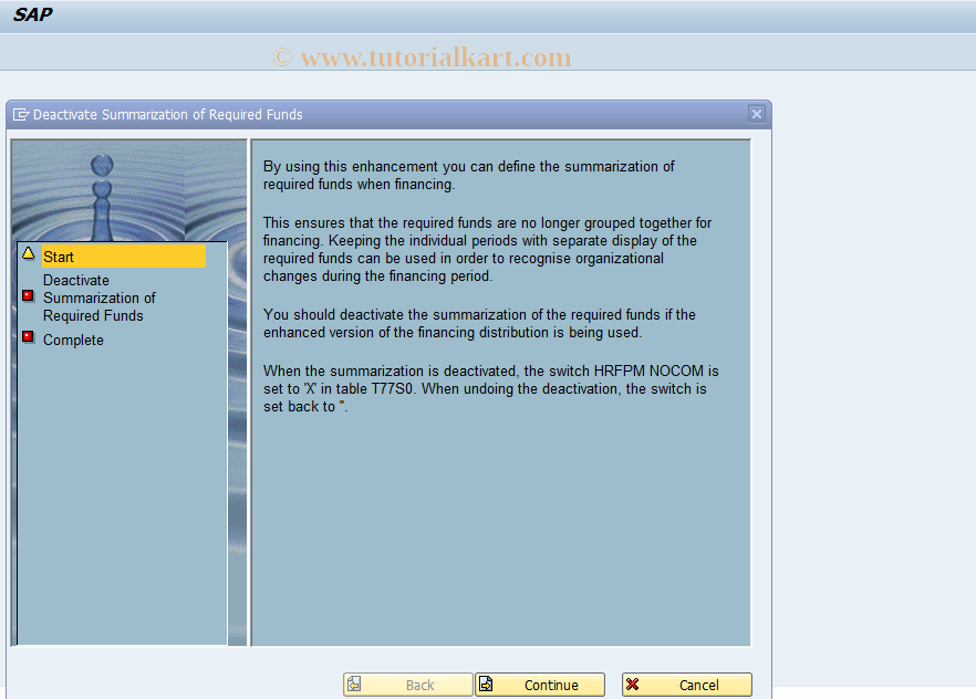 SAP TCode PMWIZ004 - Define Summarizt. of Required Funds