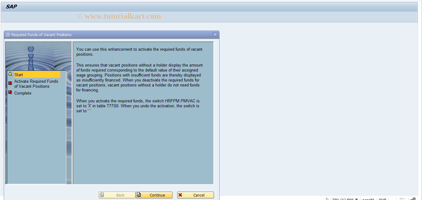 SAP TCode PMWIZ005 - Required Funds of Vacant Positions