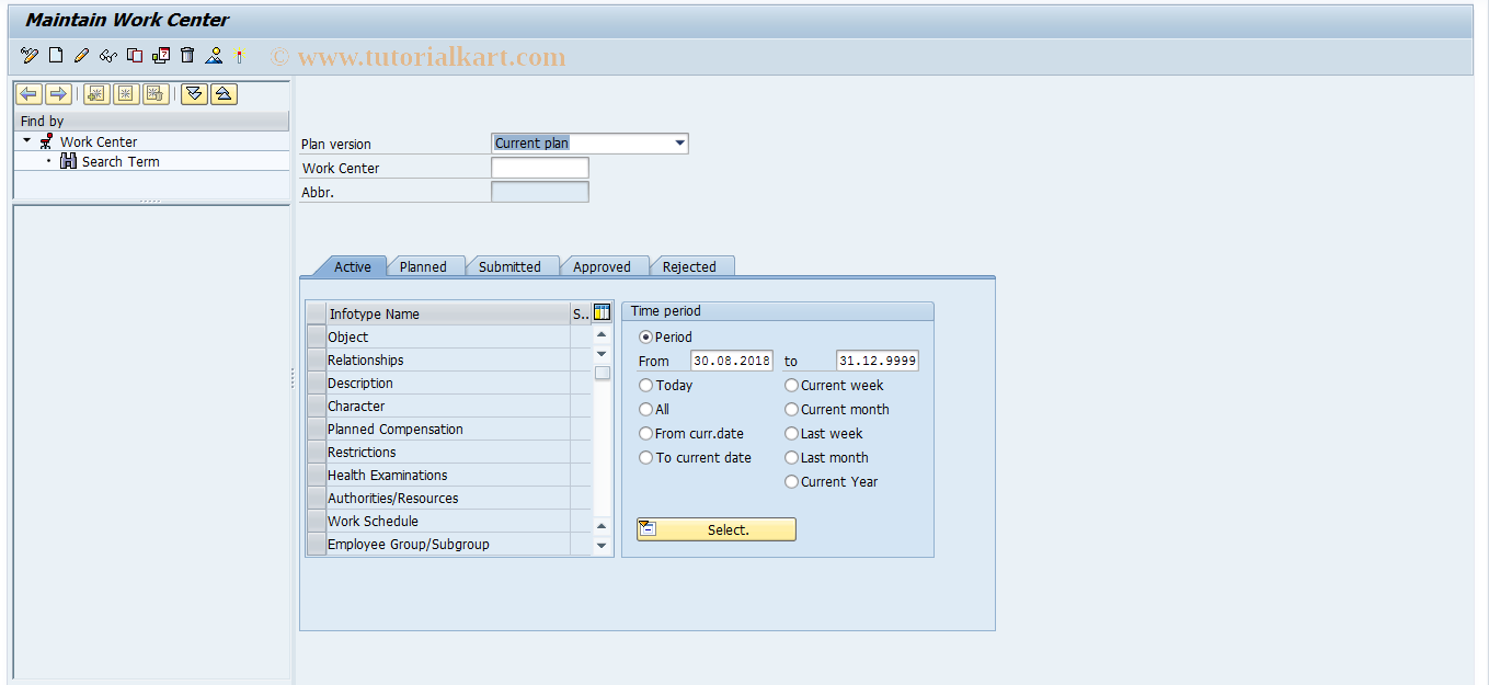 SAP TCode PO01 - Maintain Work Center