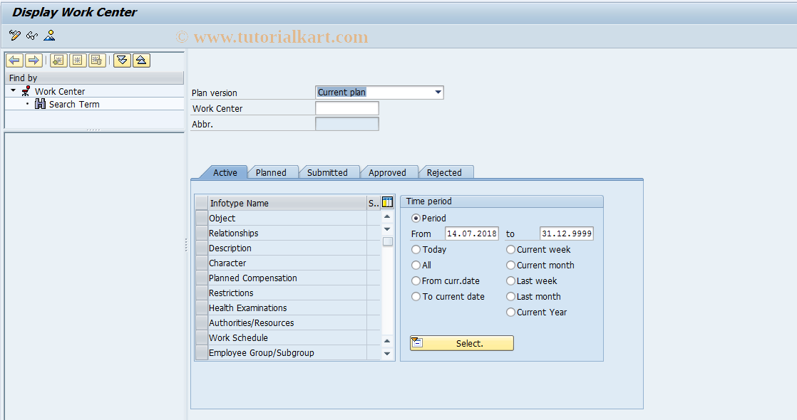 SAP TCode PO01D - Display Work Center