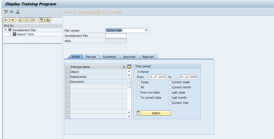 SAP TCode PO02D - Display Training Program