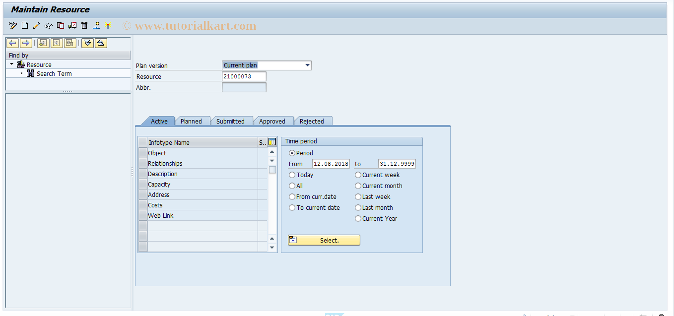 SAP TCode PO07 - Maintain Resource