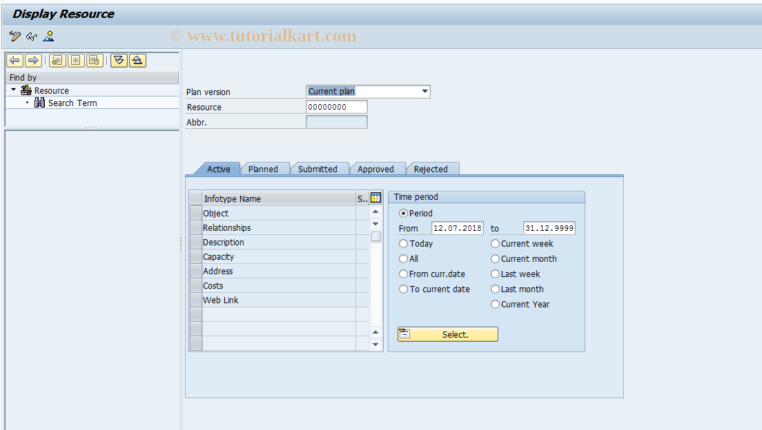 SAP TCode PO07D - Display Resource