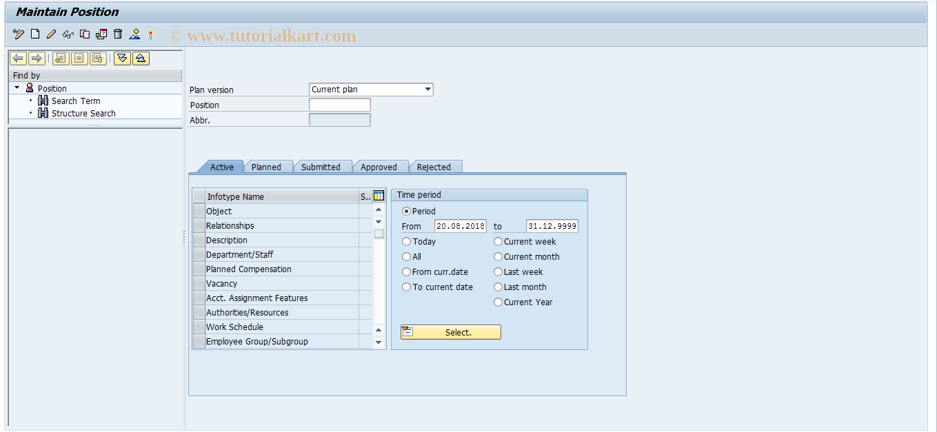 SAP TCode PO13 - Maintain Position