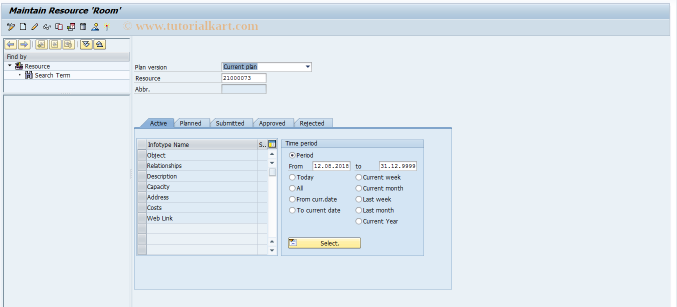 SAP TCode PO18 - Maintain Resource 'Room'