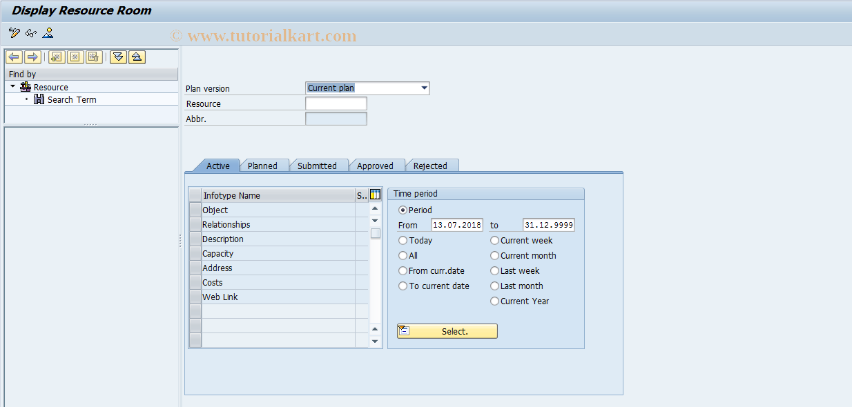 SAP TCode PO18D - Display Resource Room