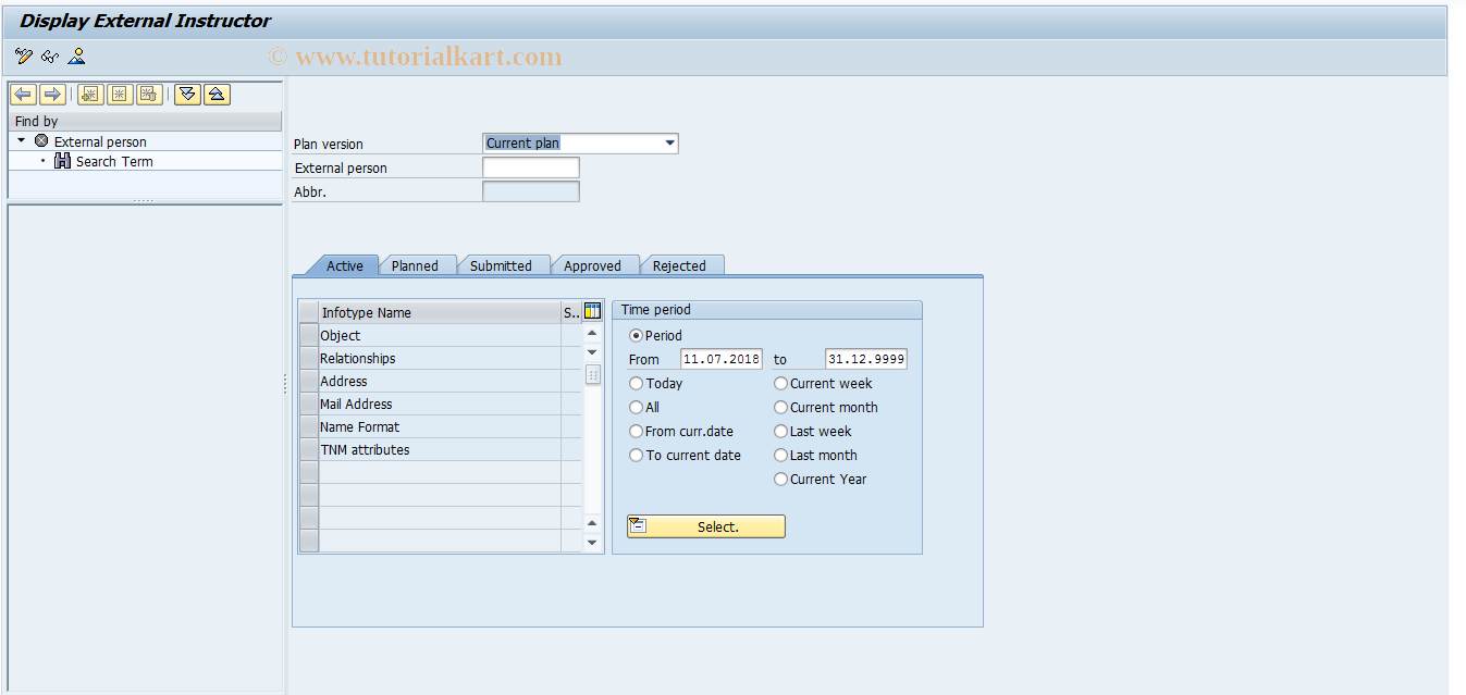 SAP TCode PO19D - Display External Instructor