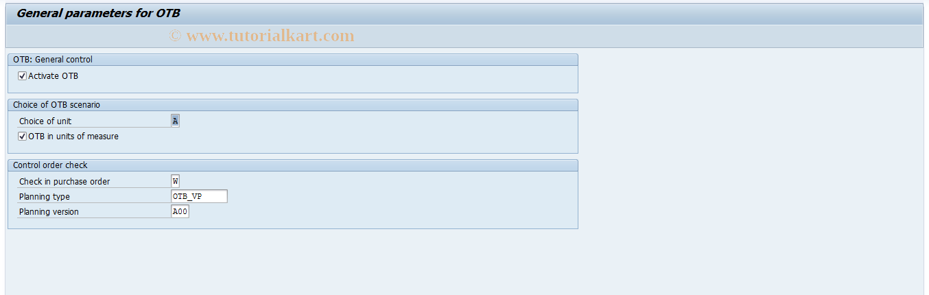 SAP TCode POTB - Parameters for OTB