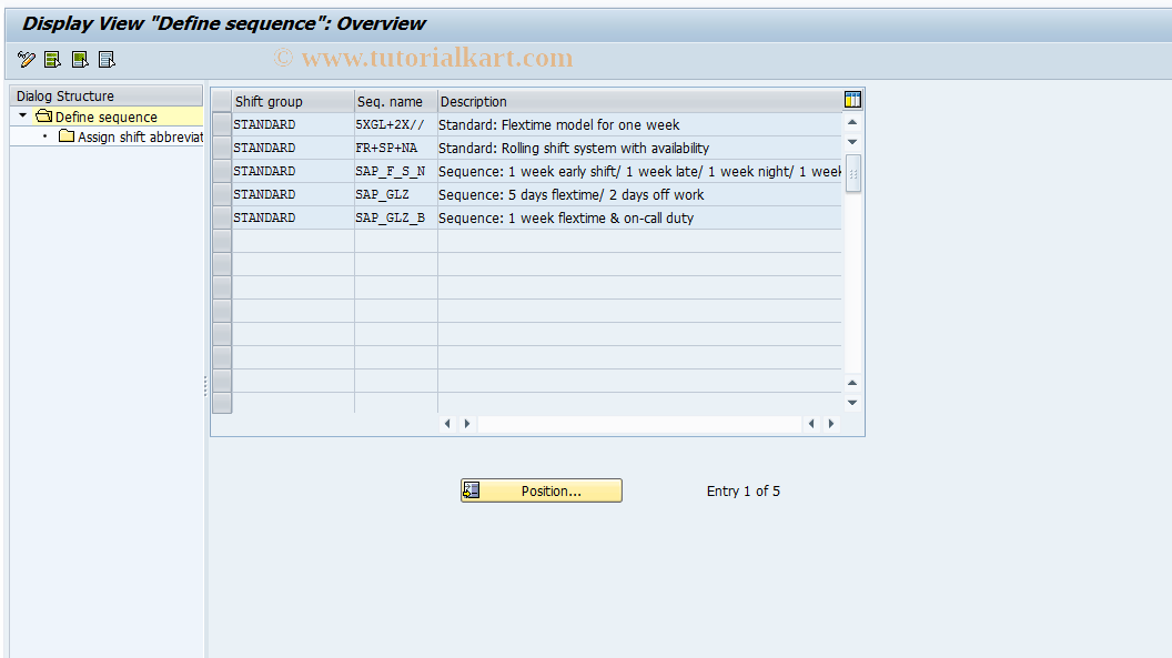 SAP TCode PP6D - Define Shift Abbreviation Sequence