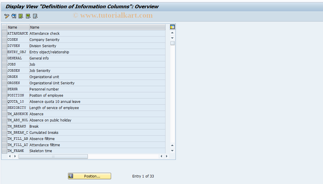 SAP TCode PP6F - Define Info Column