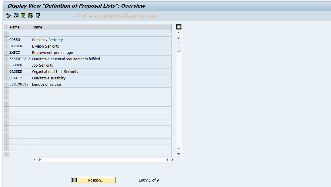 SAP TCode PP6H - Info Column: Proposal List
