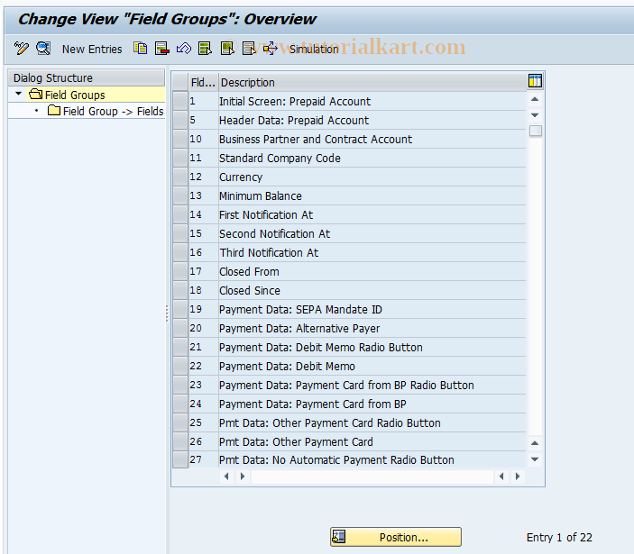 SAP TCode PPAC0002 - BDT Control: Field Groups