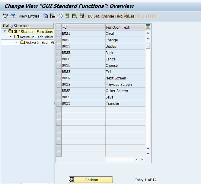 SAP TCode PPAC0008 - BDT Control: CUA Standard Funct.