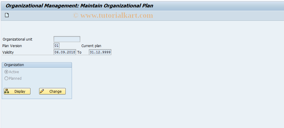 SAP TCode PPCO - Organisational Plan: Initial Screen