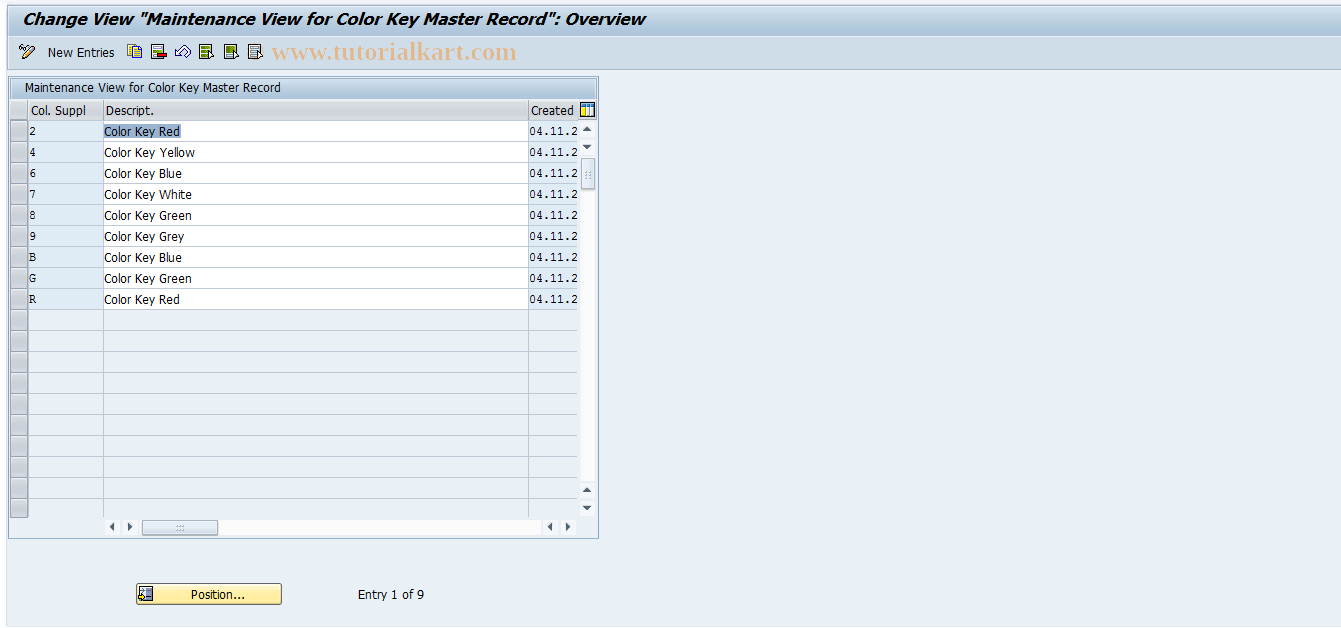 SAP TCode PPECOLMR - Maintain Color Key