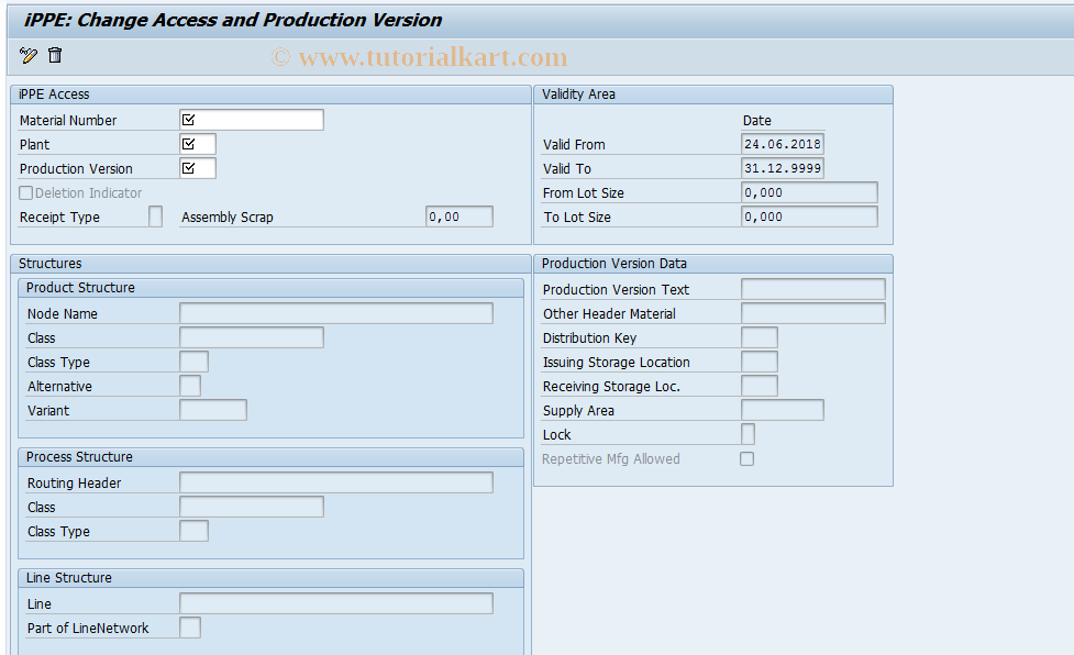 SAP TCode PPEHDR02 - Change a Production Version