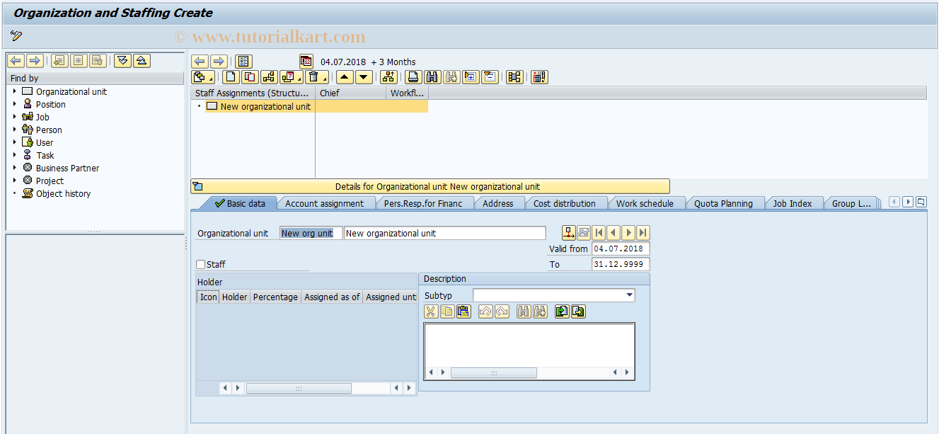 SAP TCode PPOCE - Create Organization and Staffing