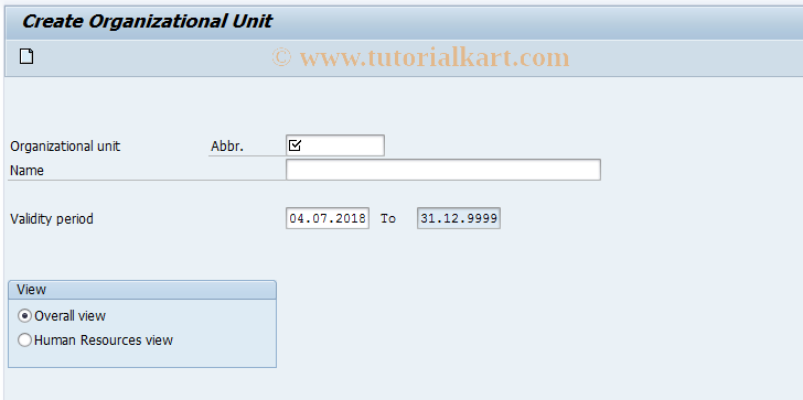 SAP TCode PPOC_OLD - Create Organizational Plan