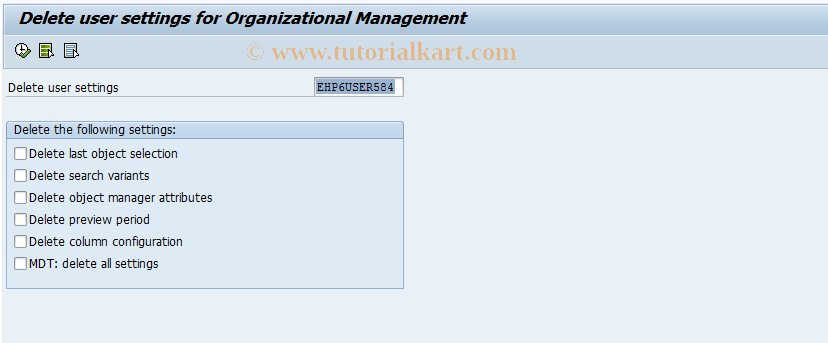 SAP TCode PPOM_DEL - Delete user settings