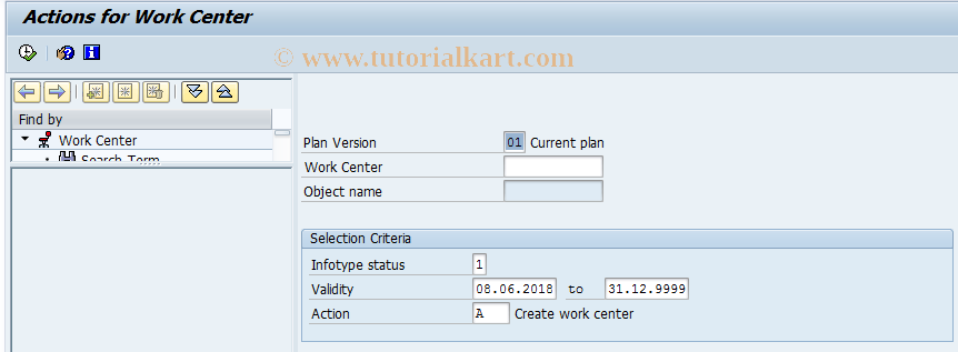 SAP TCode PQ01 - Actions for Work Center