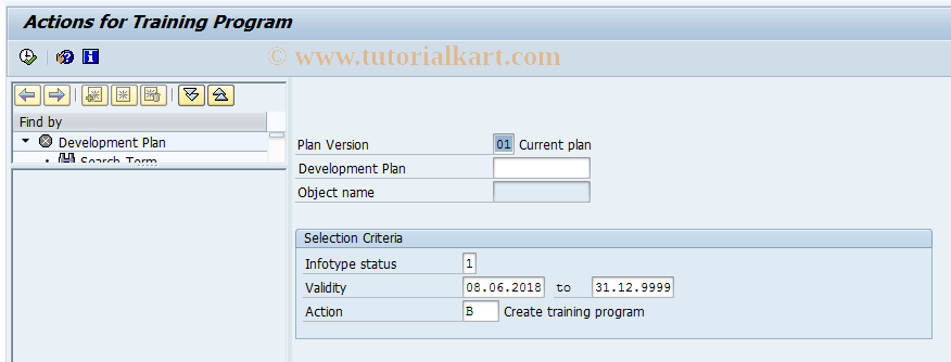 SAP TCode PQ02 - Actions for Training Program