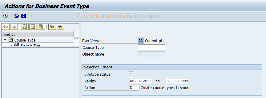 SAP TCode PQ04 - Actions for Business Event Type