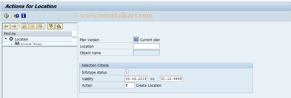 SAP TCode PQ06 - Actions for Location