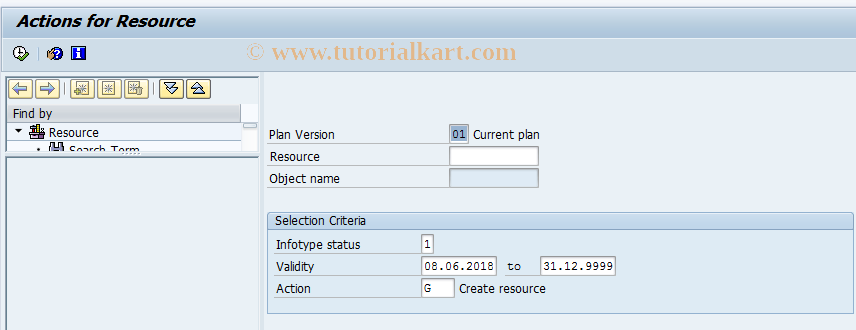SAP TCode PQ07 - Actions for Resource