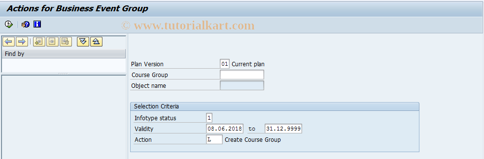 SAP TCode PQ09 - Actions for Business Event Group