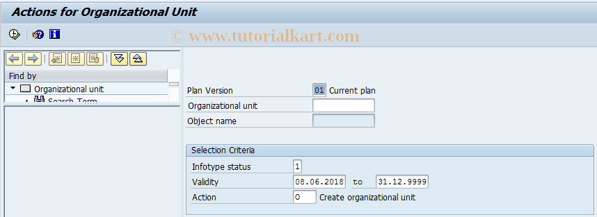 SAP TCode PQ10 - Actions for Organizational Unit