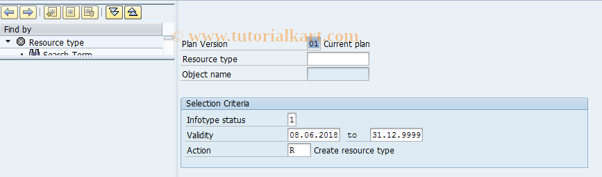 SAP TCode PQ12 - Actions for Resource Type