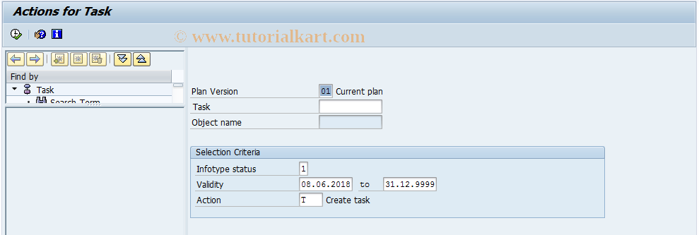 SAP TCode PQ14 - Actions for Task