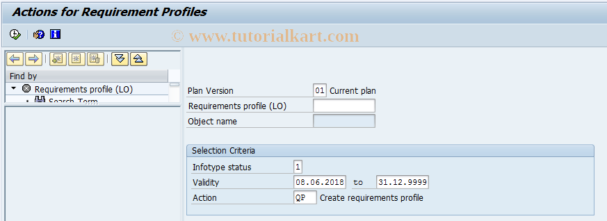 SAP TCode PQ17 - Actions for Requirement Profiles