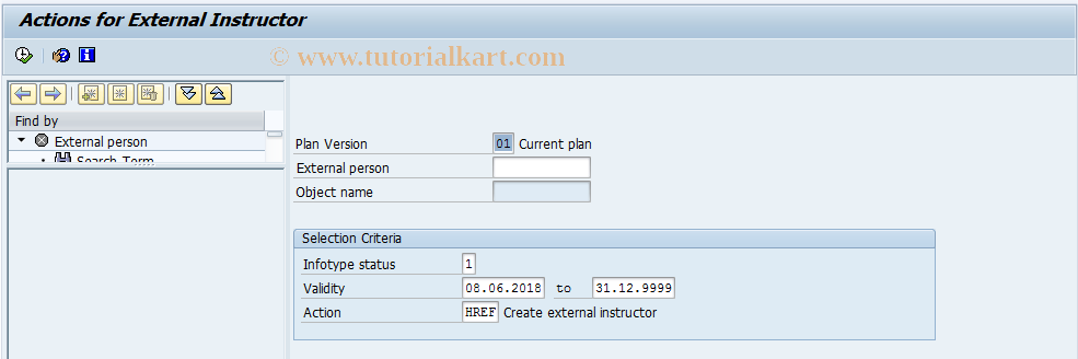 SAP TCode PQ19 - Actions for External Instructor