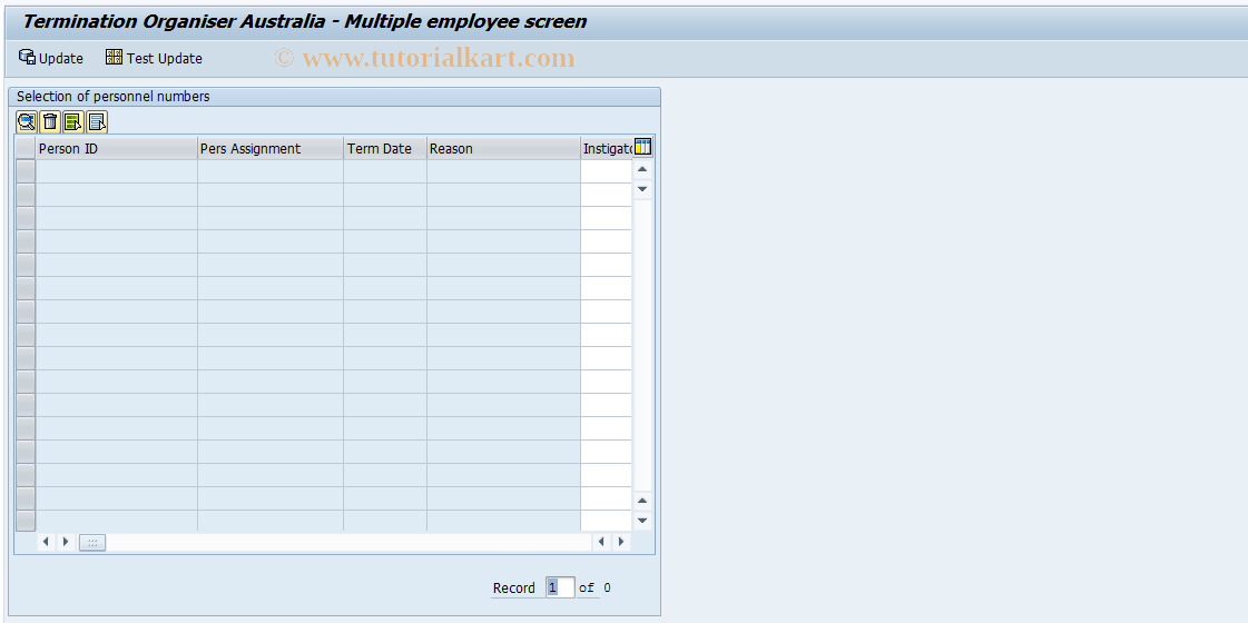 SAP TCode PQTO_CE - Termination Organiser for AU CE