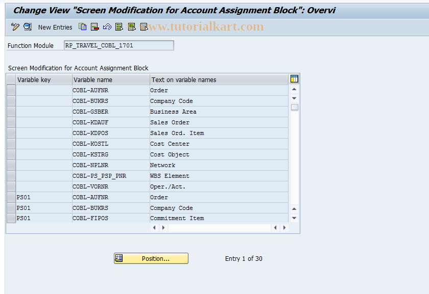 SAP TCode PR71 - Customizing Coding Block 1701