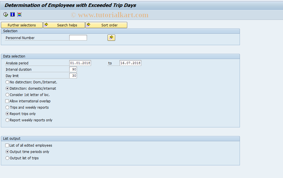 SAP TCode PRDH - Employees with Exceeded Trip Days