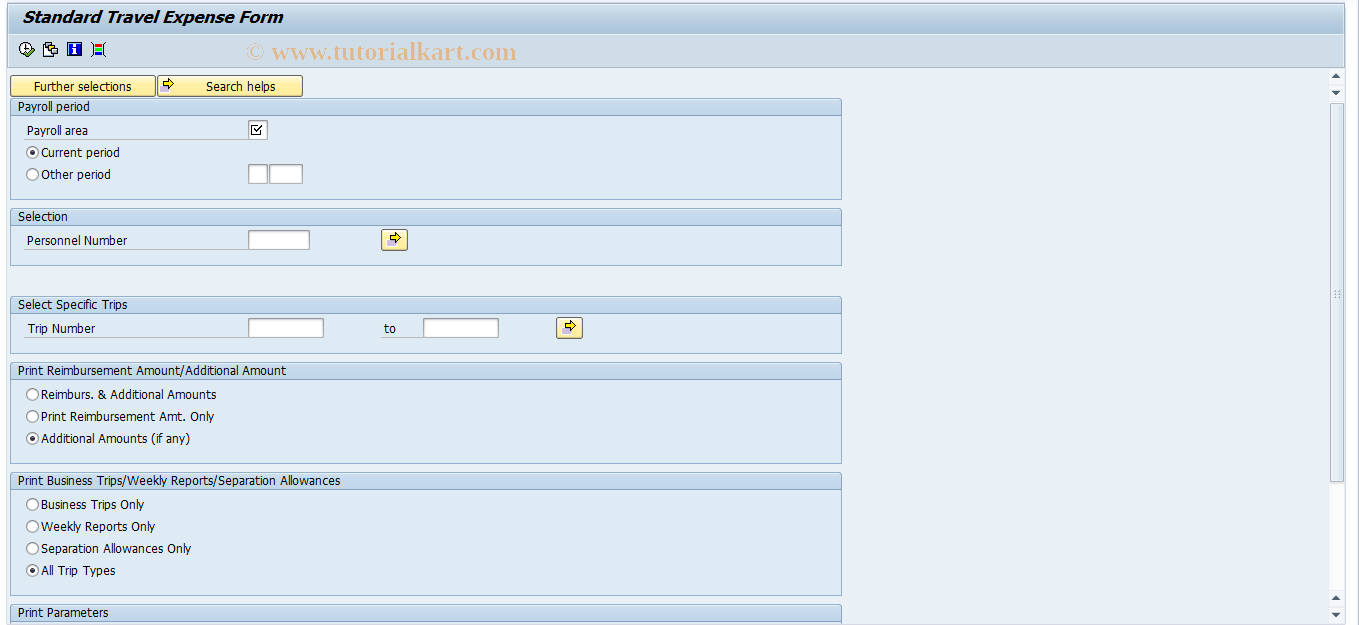 SAP TCode PRF0 - Standard Form
