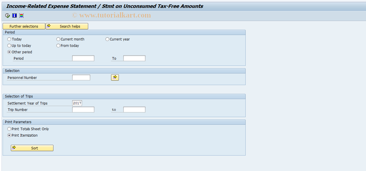 SAP TCode PRFW - Income-rel.Expenses Statement